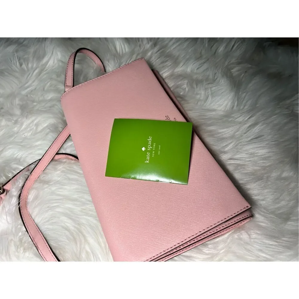 Kate Spade Pink Clutch Crossbody New Canvas Gold Plated